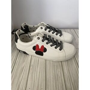 Disney Minnie Mouse Womens White Embroidered Low top Court Sneakers Shoes Sz 11